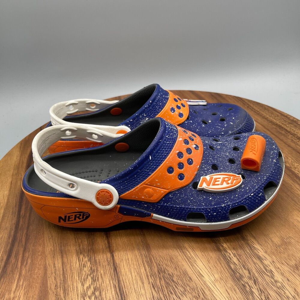Crocs Classic Clogs Mens Size 7 Womens 9 Hasbro Nerf Blue/Orange Casual Comfort